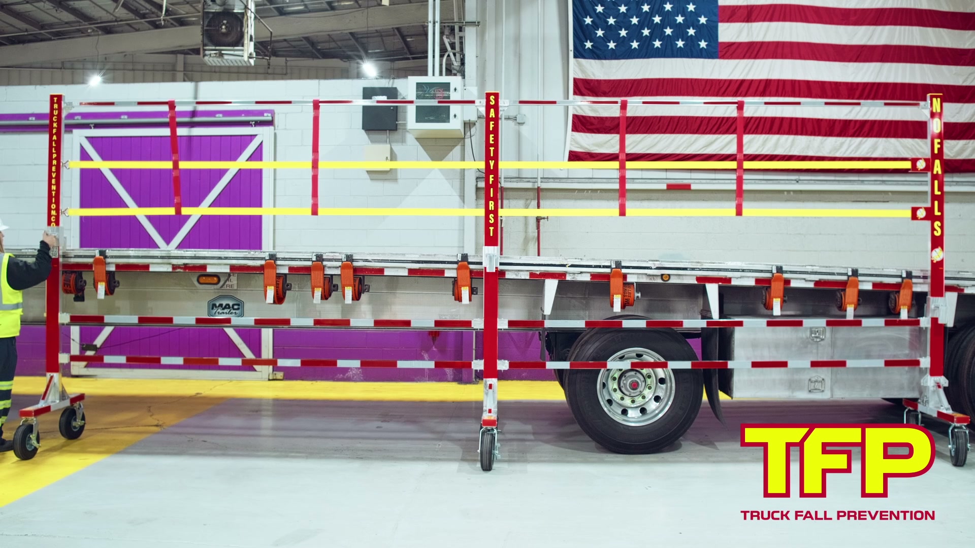Open Trailer Side Rolling Panel Fall Protection Demo
